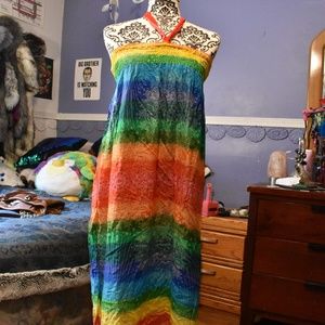 Rainbow strapless summer dress / maxi skirt L/XL
